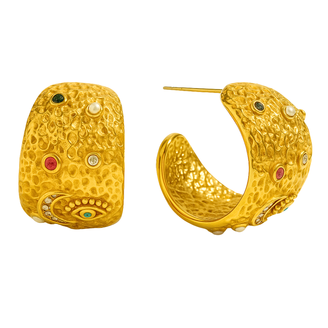 Boucles d'oreilles ANTIQUE - Acier inoxydable plaqué or et zircons naturels