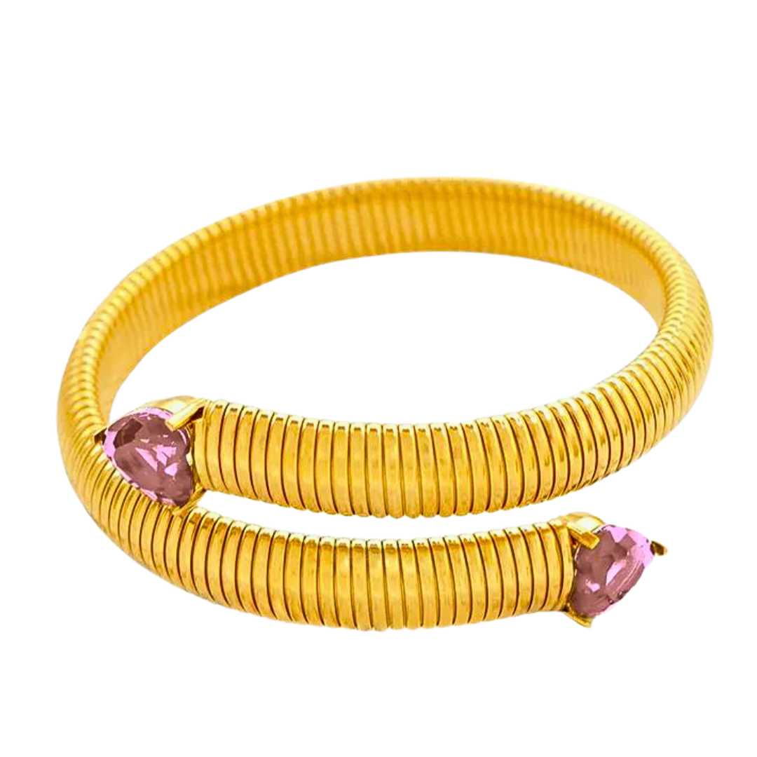 Bracelet SERPENTINE rose - Titane inoxydable plaqué or et zircons naturels