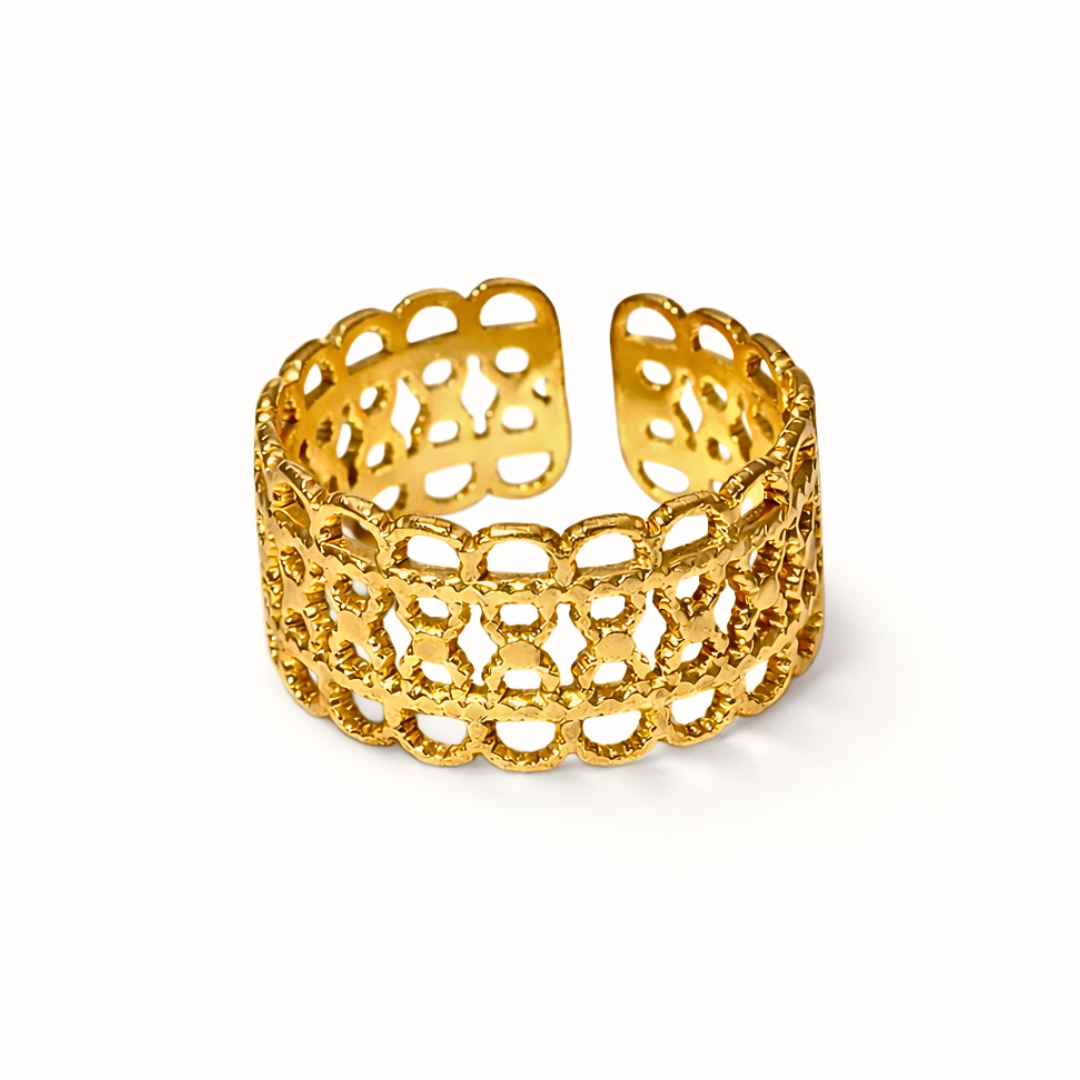 Bague ALEXANDRA - Bijou inoxydable plaqué or aux motifs géométriques ajourés