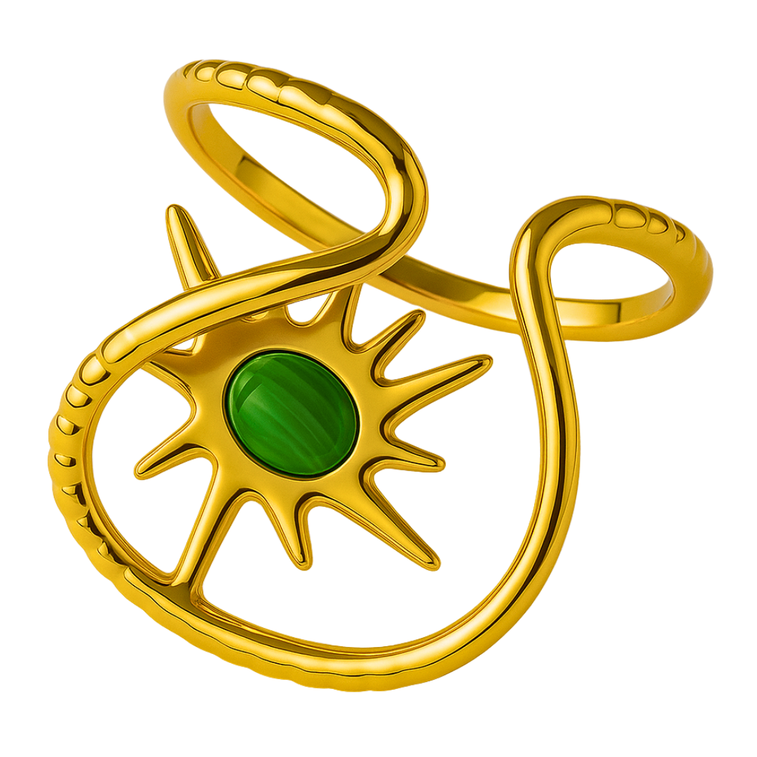 Bague GAIA - Pierre malachite naturelle et titane inoxydable plaqué or