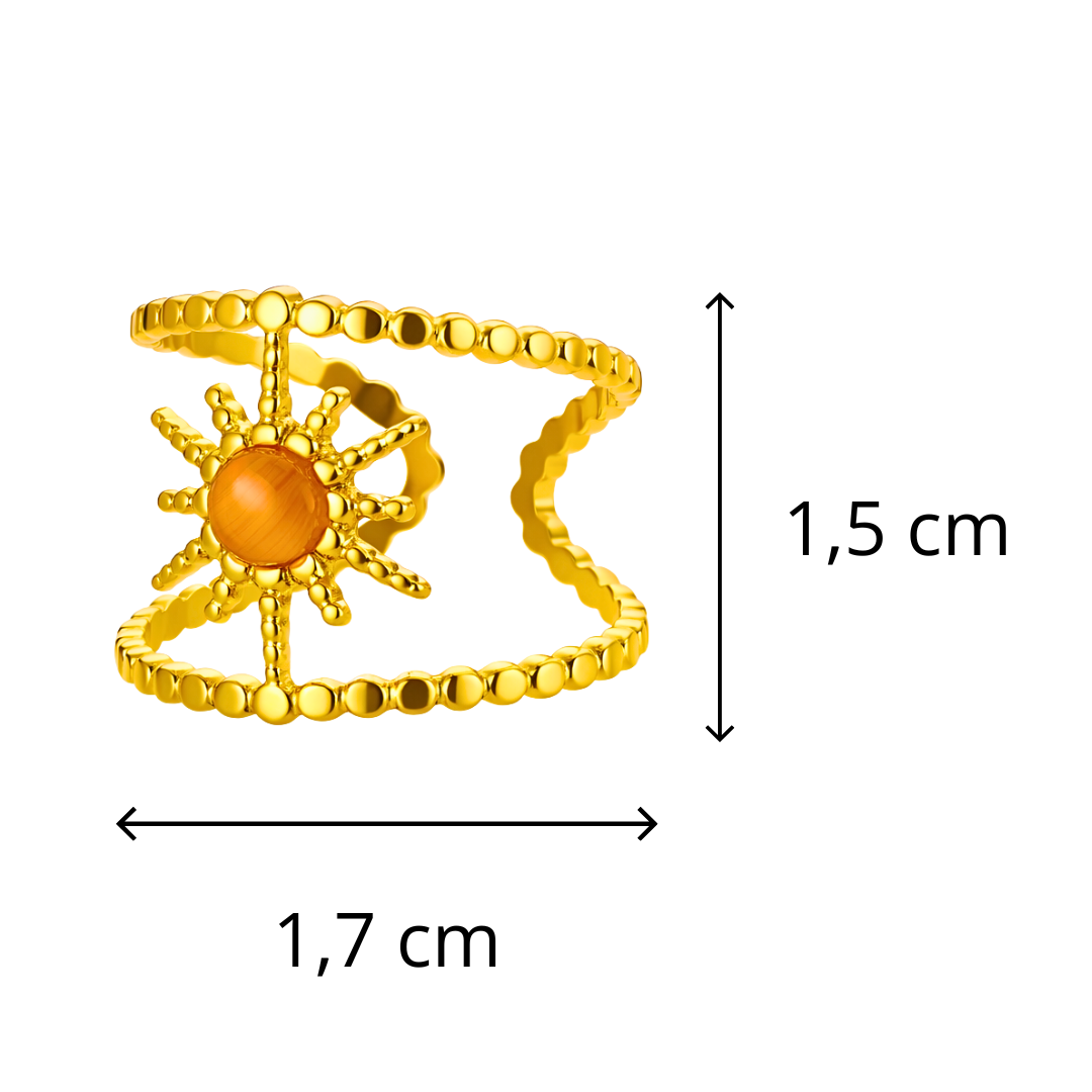 Bague MERCURI - Bijou inoxydable plaqué or et œil de chat naturel