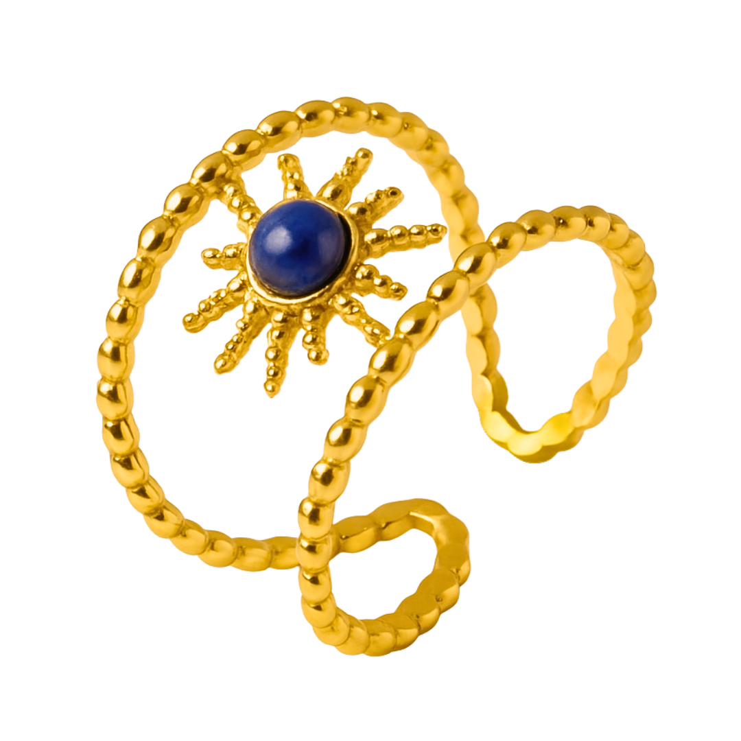 Bague ORION - Lapis lazuli naturel et acier inoxydable plaqué or