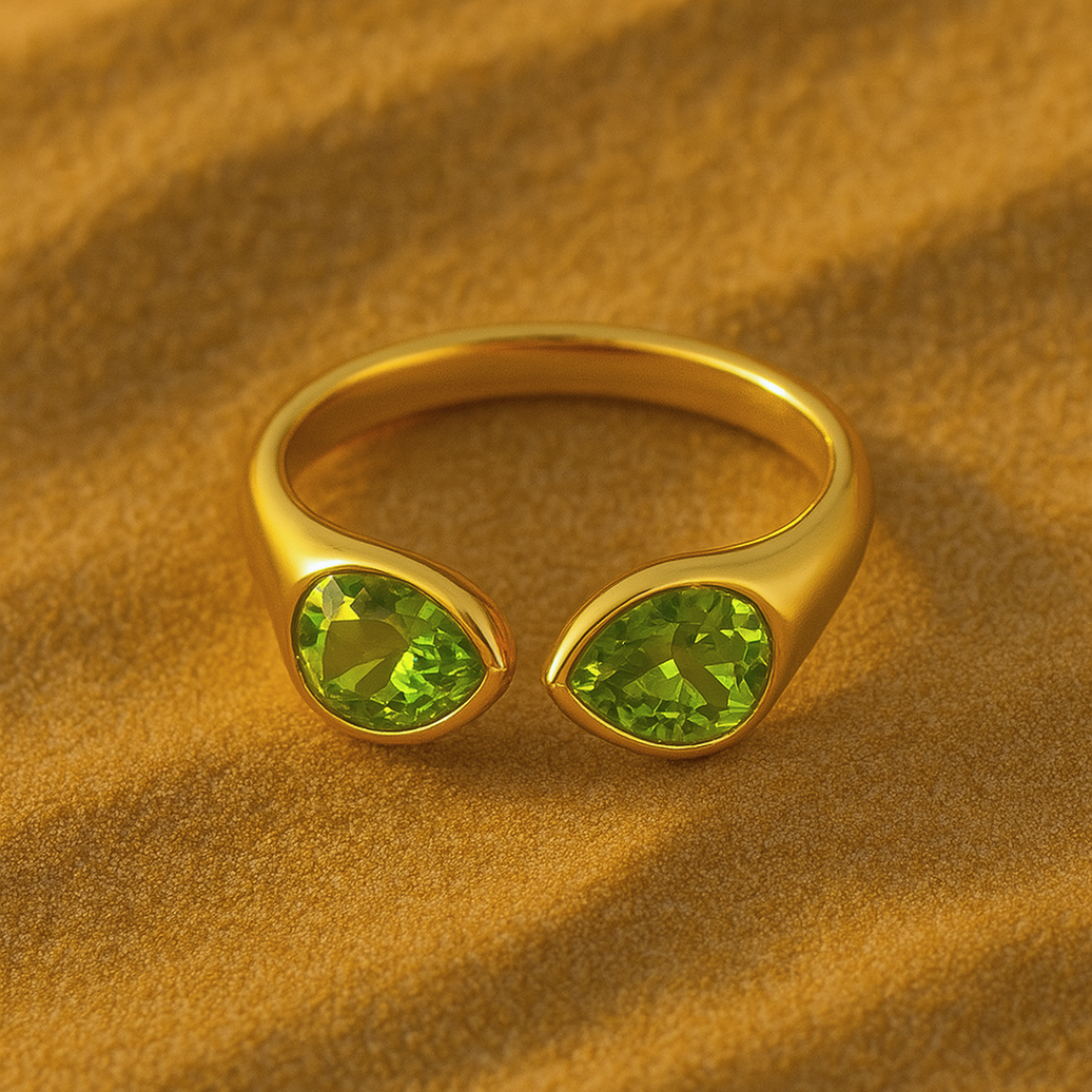 Bague ZIRCONA vert - Acier inoxydable plaqué or et zircons naturels