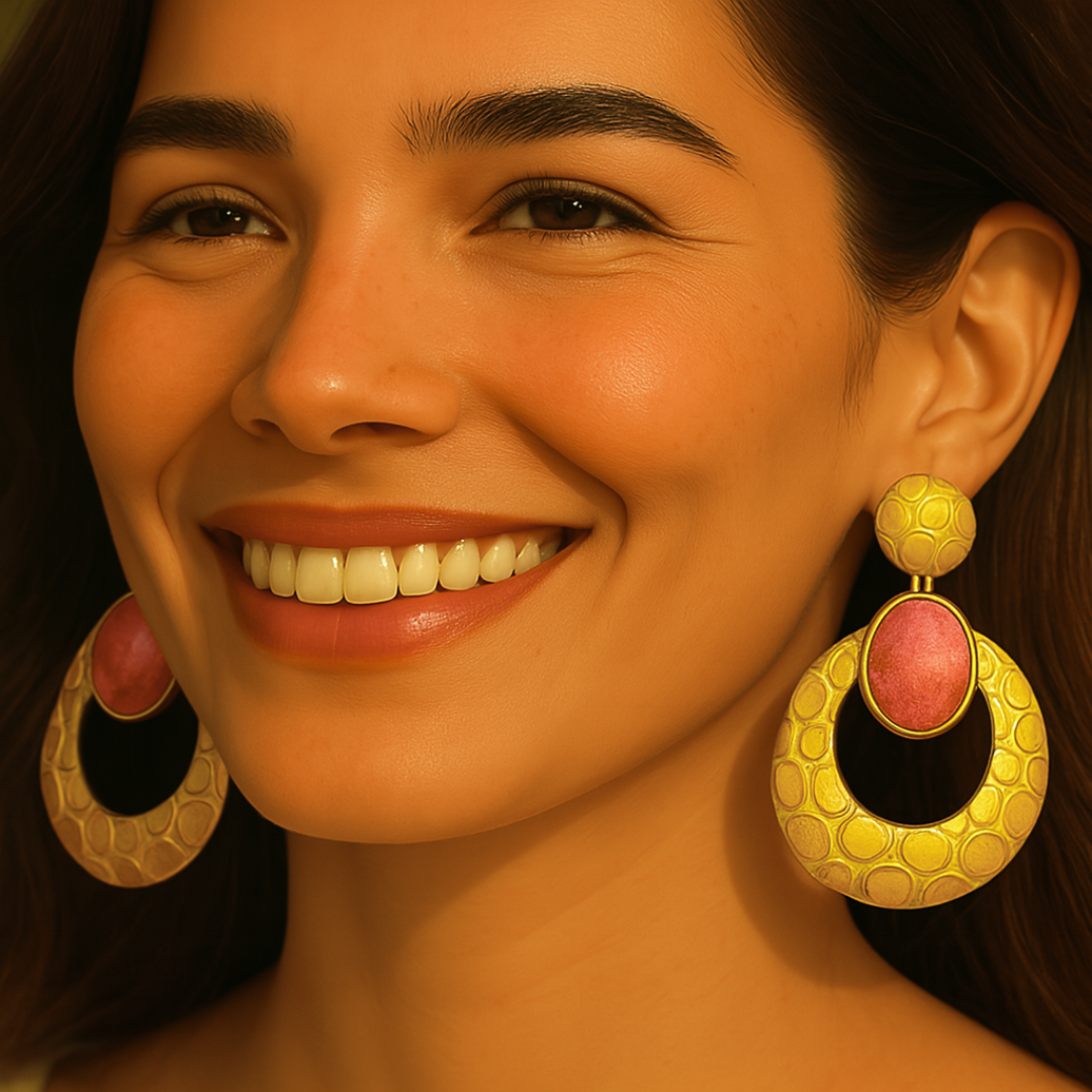 Boucles d'oreilles VOLUPTE rose - Acier inoxydable plaqué or