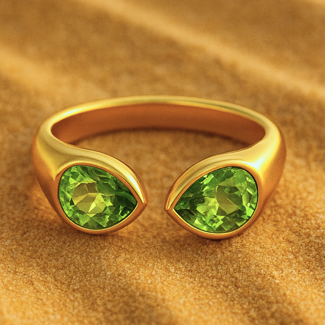 Bague ZIRCONA vert - Acier inoxydable plaqué or et zircons naturels