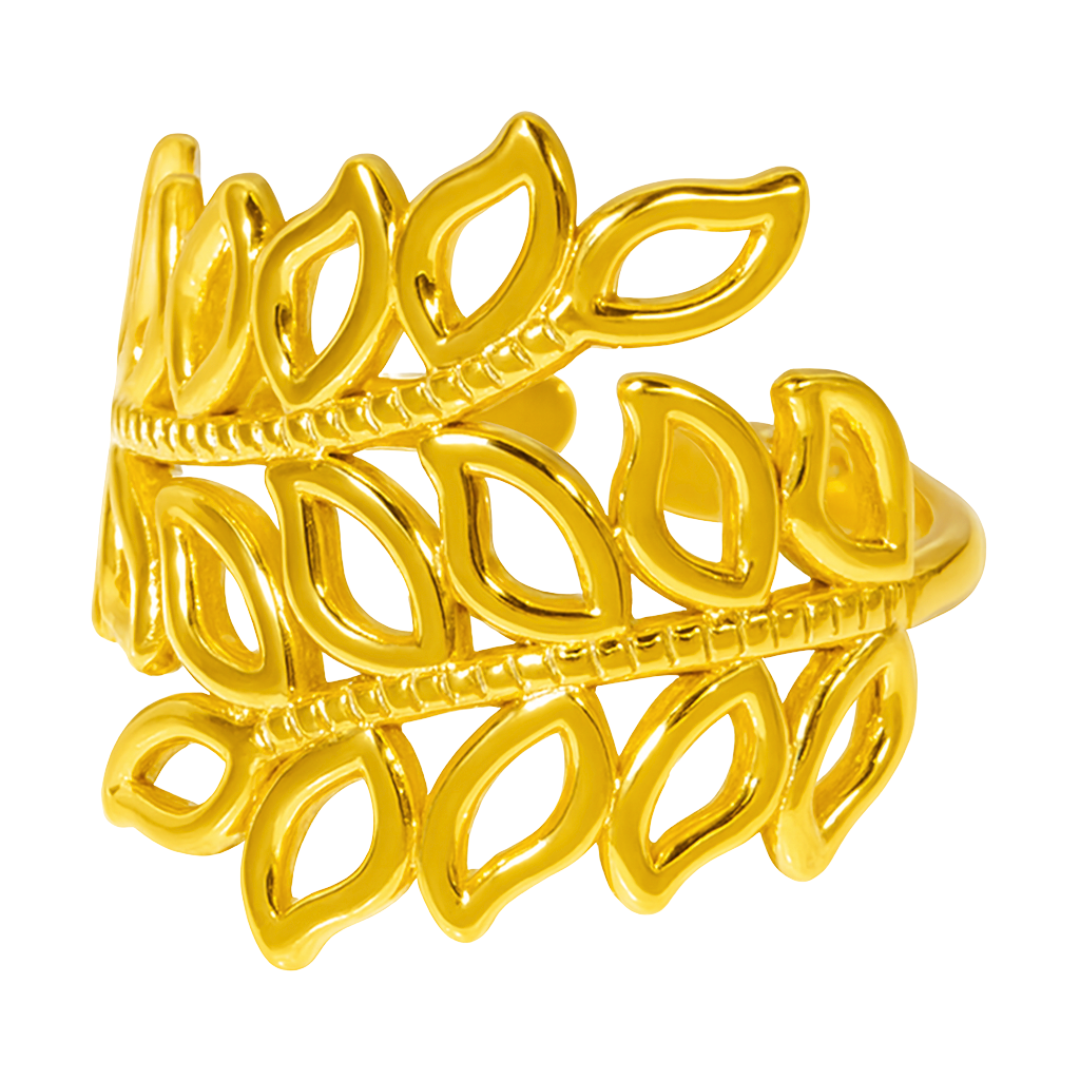 Bague FEUILLAGE - Acier inoxydable plaqué or