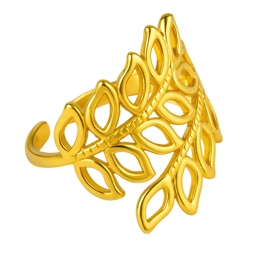Bague FEUILLAGE - Acier inoxydable plaqué or