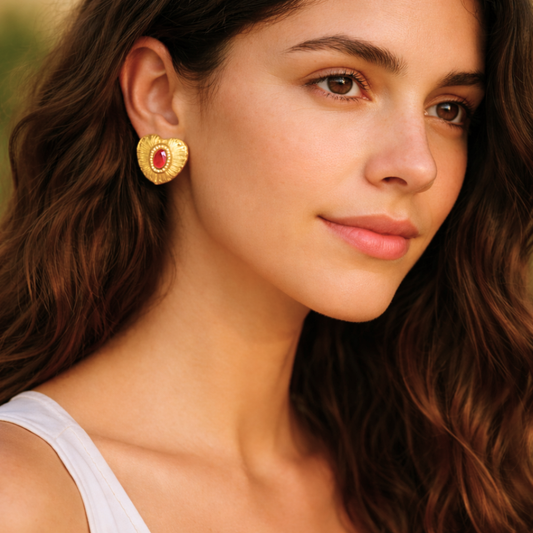 Boucles d'oreilles CANDIDE rouge - Zircons naturels et placage or