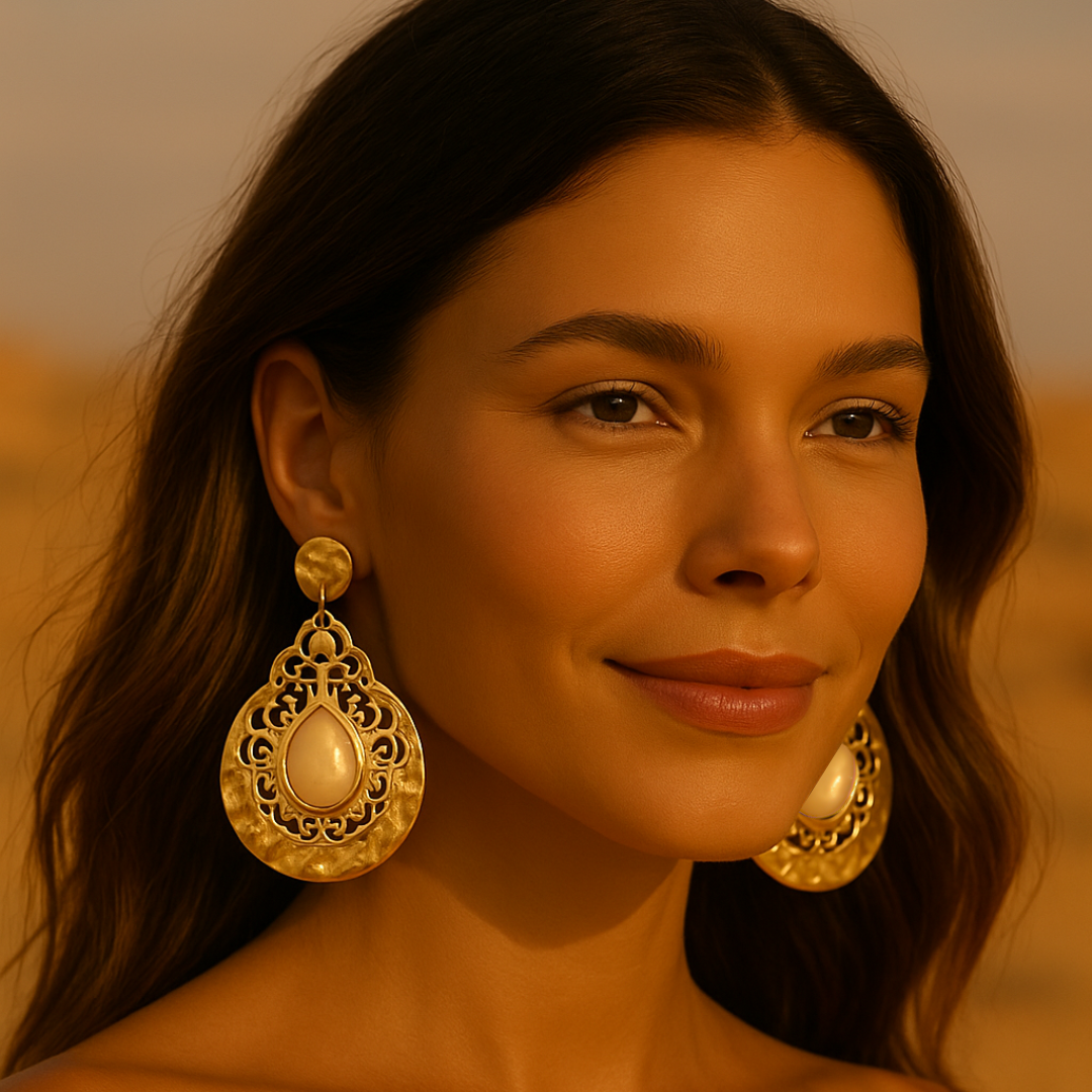 Boucles d'oreilles IMPERATRICE - Pierres précieuses opales naturelles et acier inoxydable plaqué or
