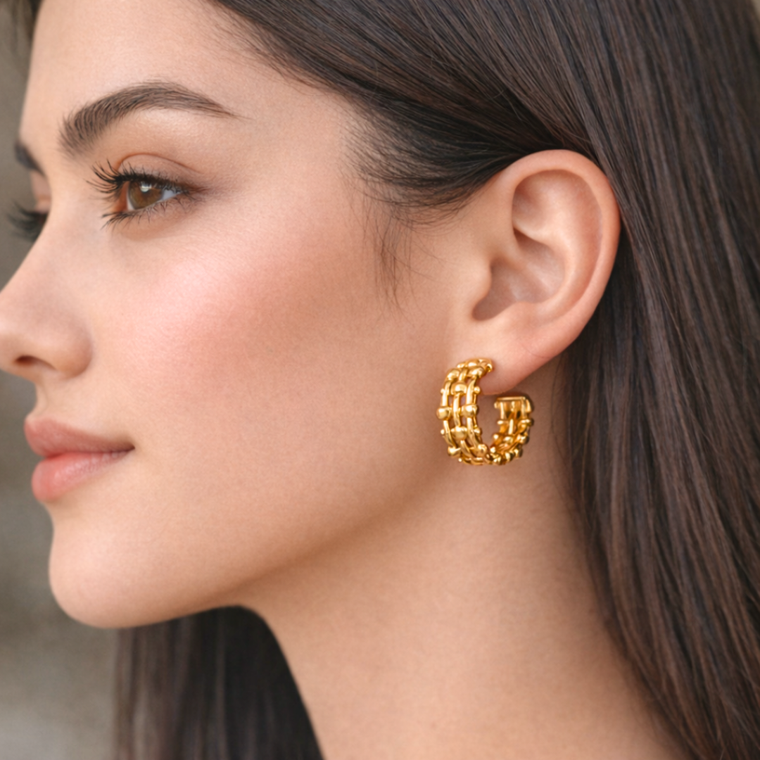 Boucles d'oreilles MAXIMA - Belles créoles plaquées or façon tissée