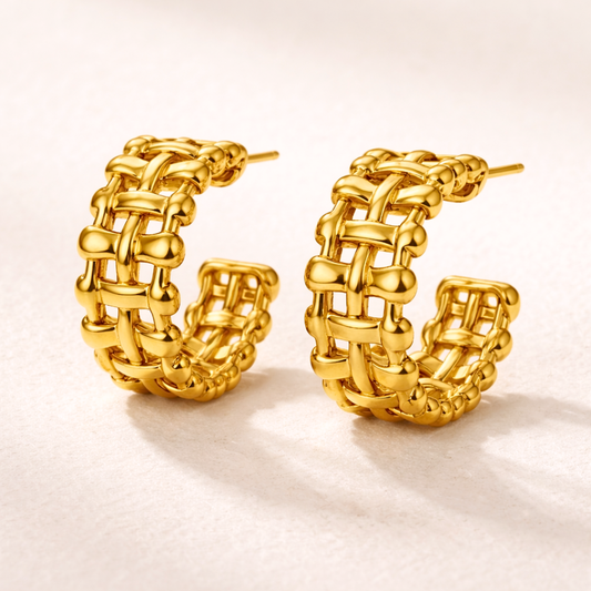 Boucles d'oreilles MAXIMA - Belles créoles plaquées or façon tissée