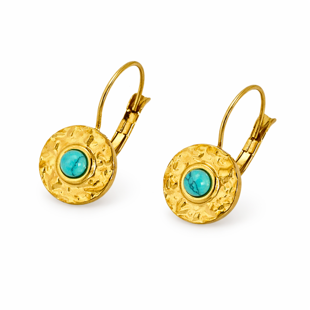 Boucles d'oreilles SIRENE bleu - Bijoux inoxydables plaqués or et pierres naturelles