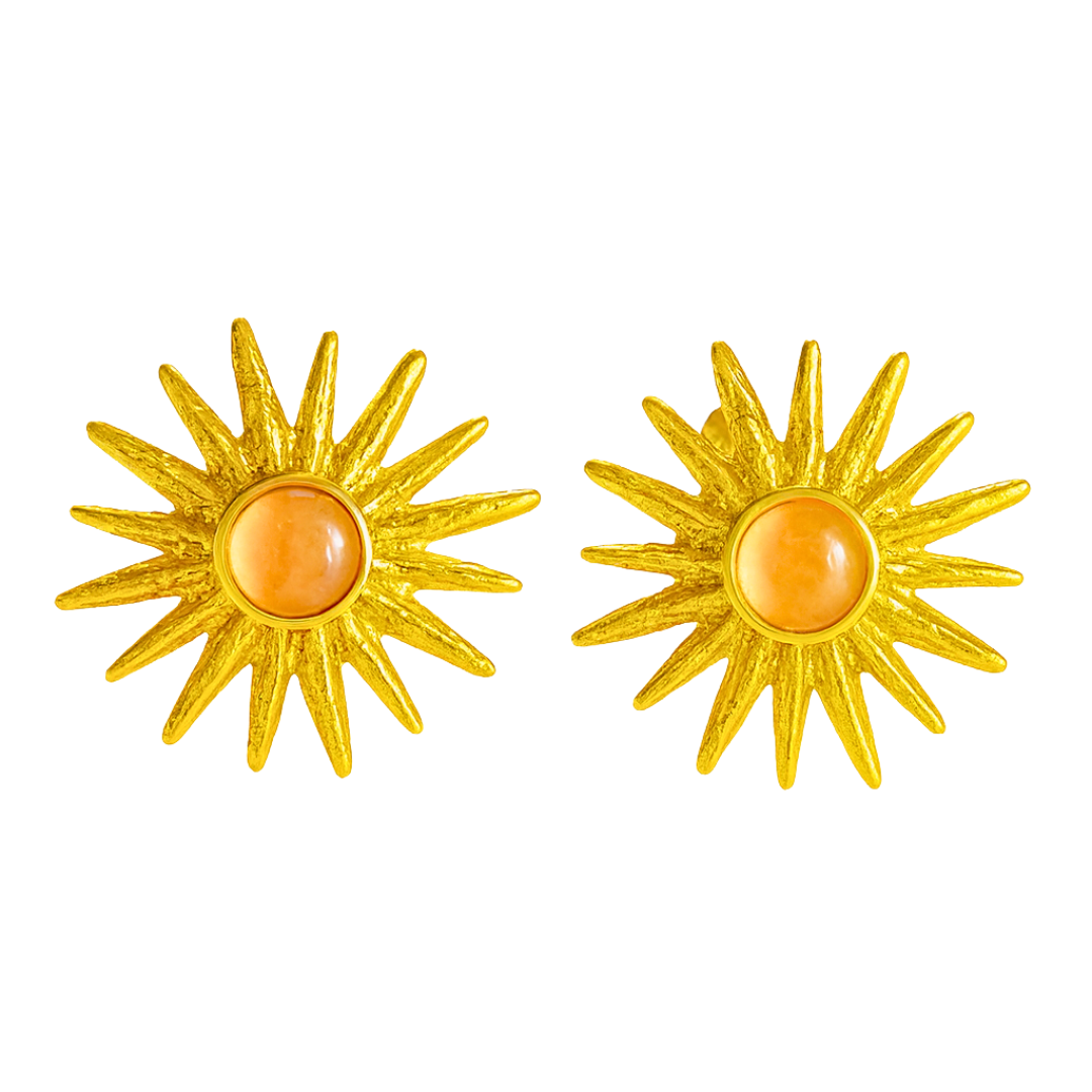 Boucles d'oreilles SOLARIA - Pierres précieuses opales naturelles et acier inoxydable plaqué or