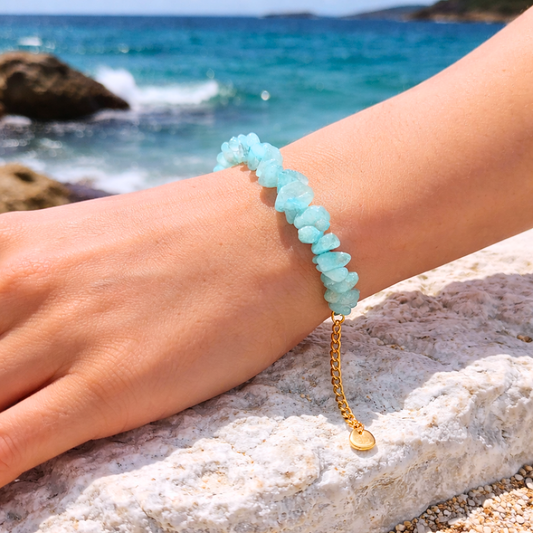 Bracelet THALASSA ciel - Pierre naturelle et acier inoxydable plaqué or