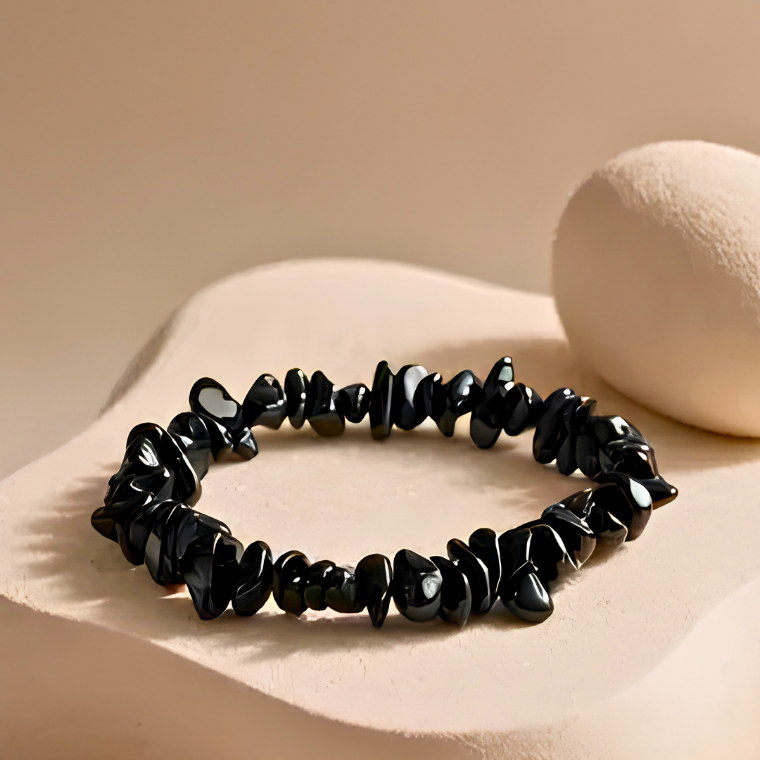 Bracelet OCEANE noir - Pierres obsidiennes naturelles noires