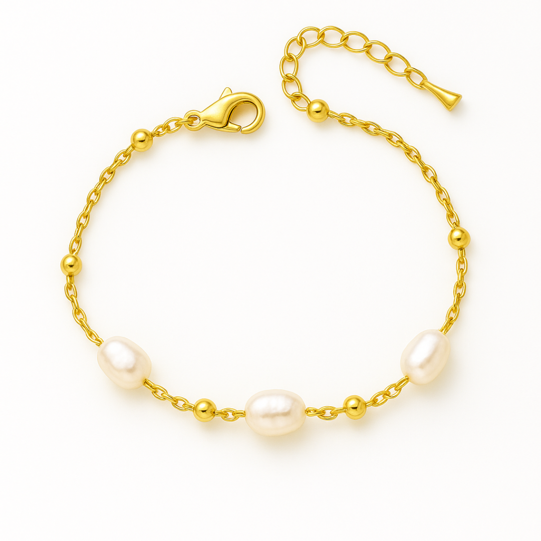 Bracelet SAMIA - Acier inoxydable plaqué or et perles d'eau douce naturelles