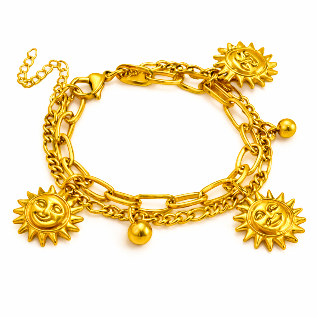 Bracelet SOLEILS -Gourmette à double chaines rythmée de pendants éclatants