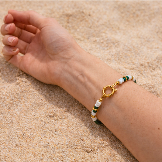 Bracelet TERRE - Malachite naturelle et acier inoxydable plaqué or