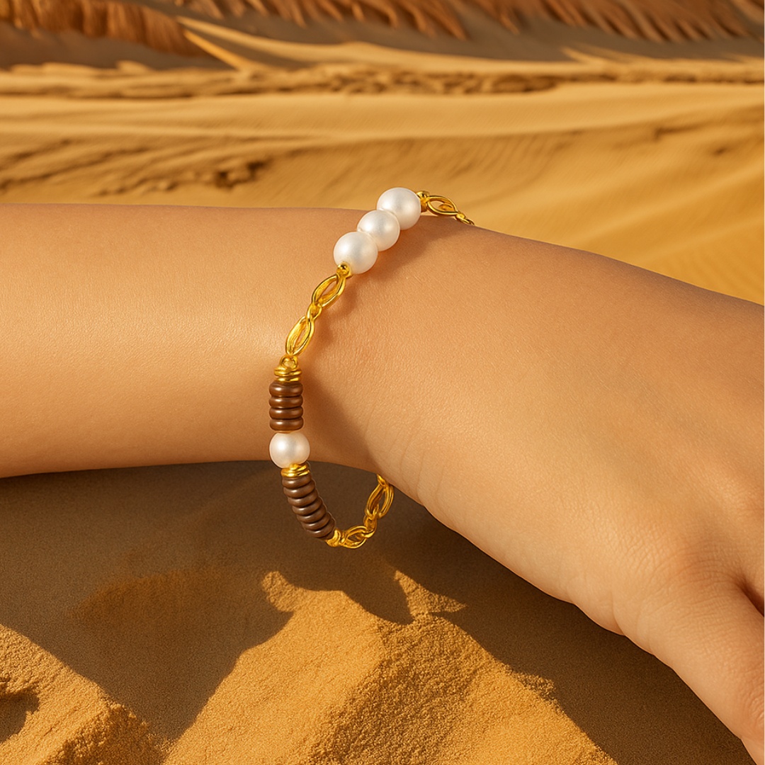 Bracelet TRIOMPHE - Pierres précieuses œil de tigre et perles d'eau douce