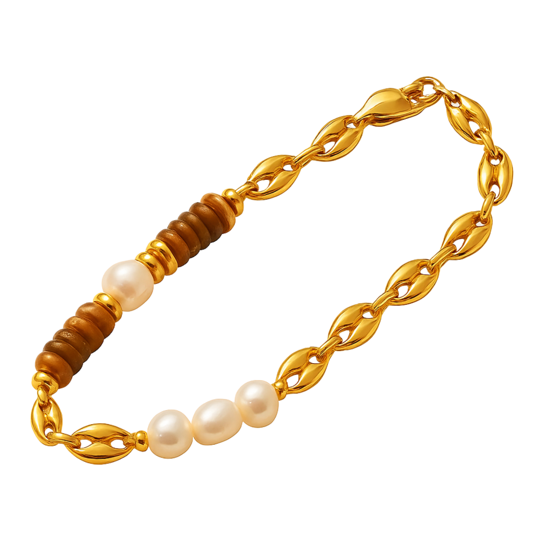 Bracelet TRIOMPHE - Pierres précieuses œil de tigre et perles d'eau douce