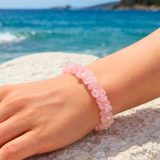 Bracelet OCEANE rose tendre -Pierre quartz rose poudré naturel
