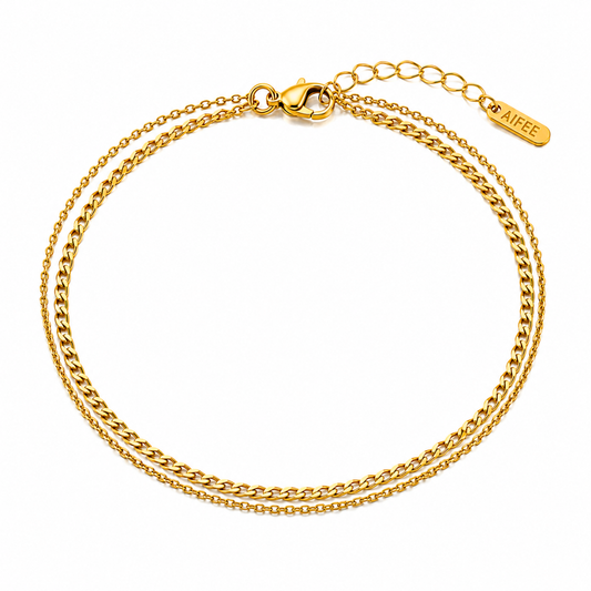 Chaine de cheville AUBE - Double chaines en acier inoxydable plaqué or