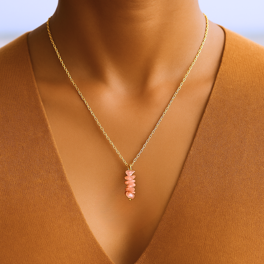 Collier MARINA rose - Quartz naturel et acier inoxydable plaqué or