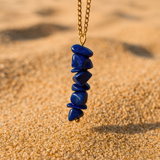 Collier MARINA outremer - Lapis lazuli naturel et acier inoxydable plaqué or