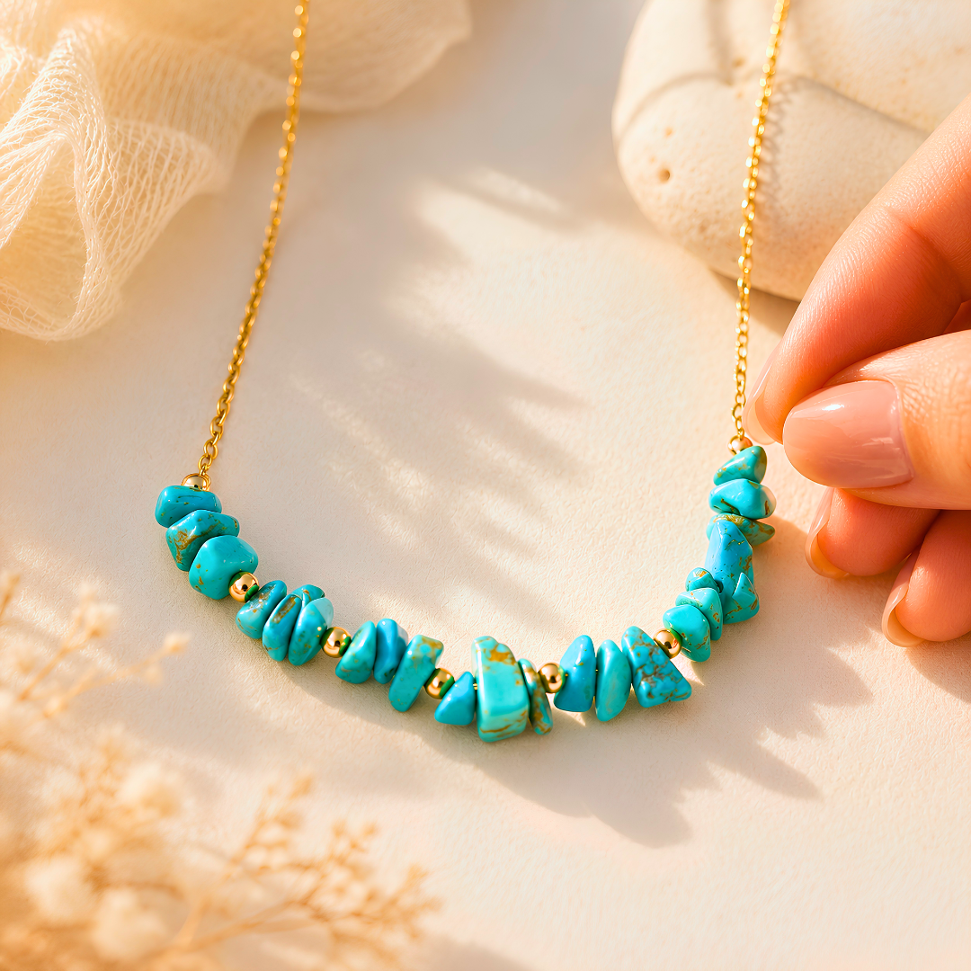 Collier SIRENE turquoise - Pierre naturelle et acier inoxydable plaqué or