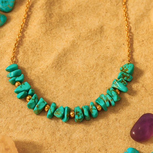 Collier SIRENE turquoise - Turquoise naturelle et acier inoxydable plaqué or