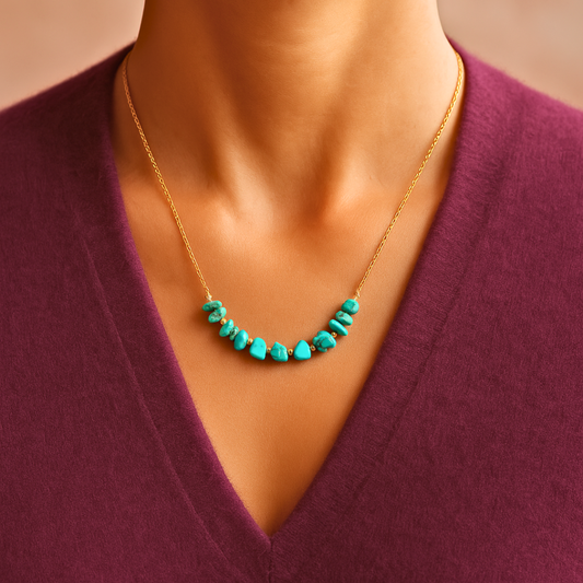 Collier SIRENE turquoise - Turquoise naturelle et acier inoxydable plaqué or