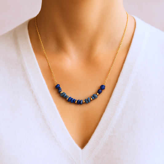 Collier SIRENE outremer - Lapis Lazuli naturel et acier inoxydable plaqué or