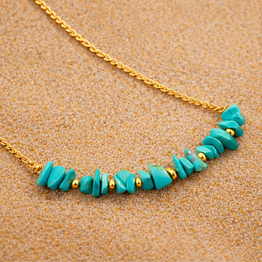 Collier SIRENE turquoise - Turquoise naturelle et acier inoxydable plaqué or