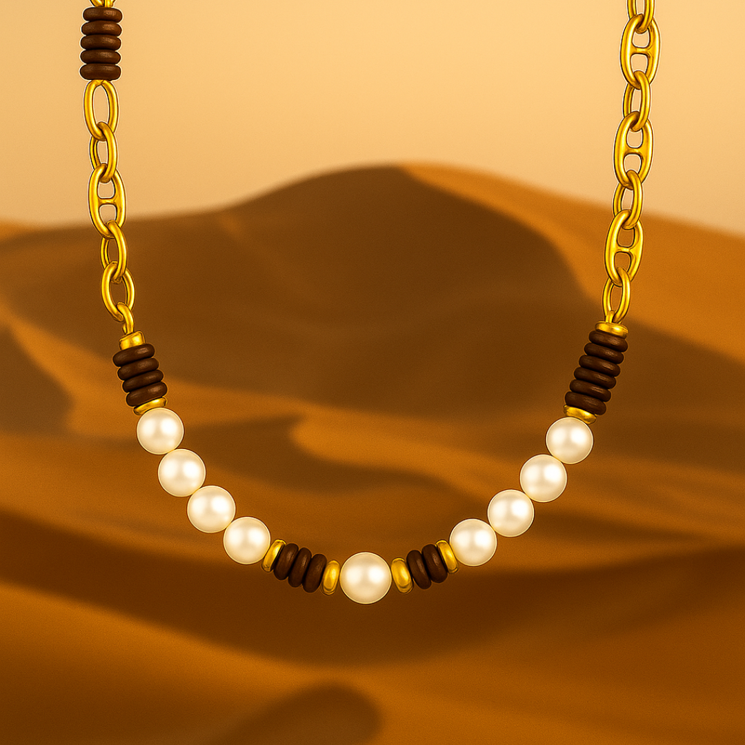 Collier TRIOMPHE - Pierres précieuses œil de tigre et perles d'eau douce