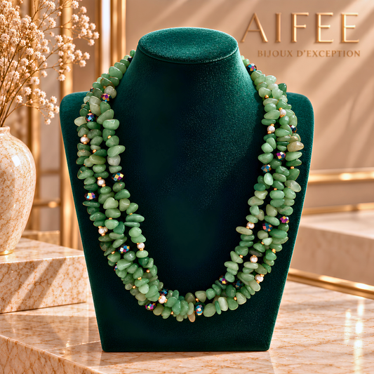 Collier VENUS Vert - Multi Rangs d'Aventurine et de Perle d’Eau Douce