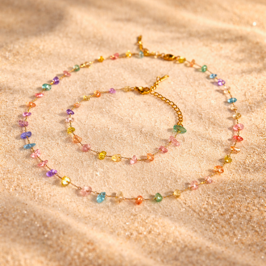 Ensemble PURE pastel - Cristal naturel et acier inoxydable plaqué or