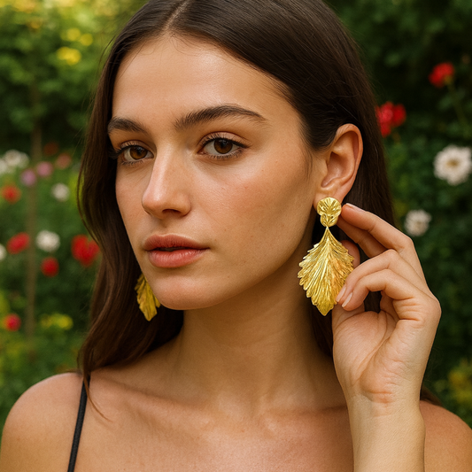 Boucles d'oreilles FEUILLE D'AUTOMNE - Acier inoxydable plaqué or