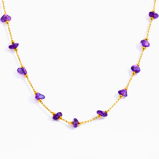 Collier PURE violine - Améthyste et acier inoxydable plaqué or