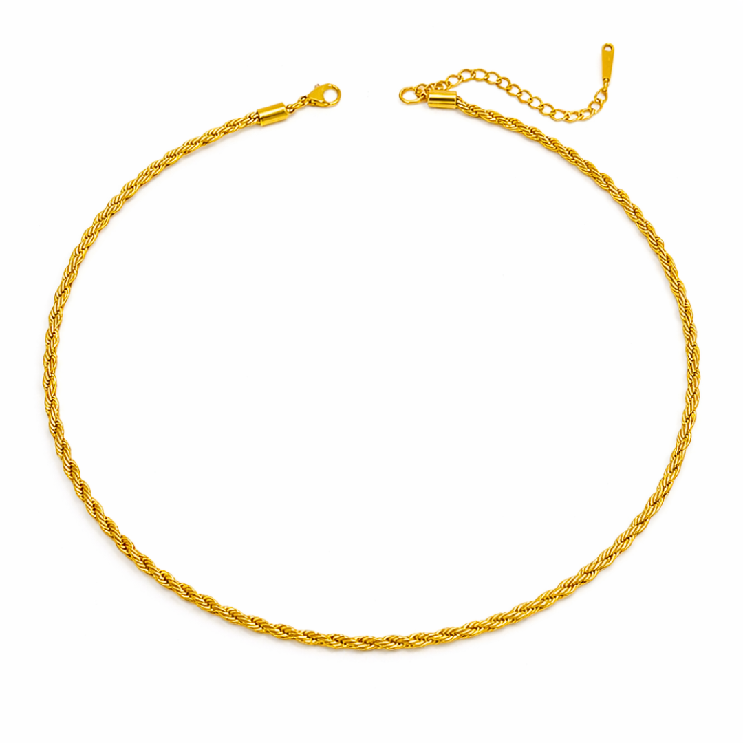 Collier PENELOPE - Fine chaine torsadée inoxydable plaquée or