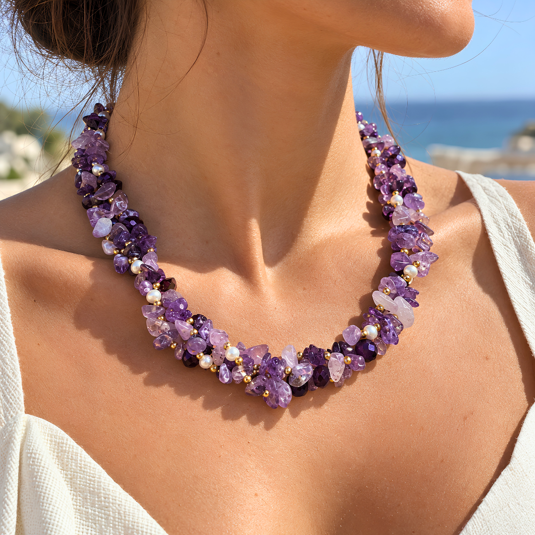 Collier VENUS Mauve - Parure Signature, Améthyste et Perle d’Eau Douce Naturelles
