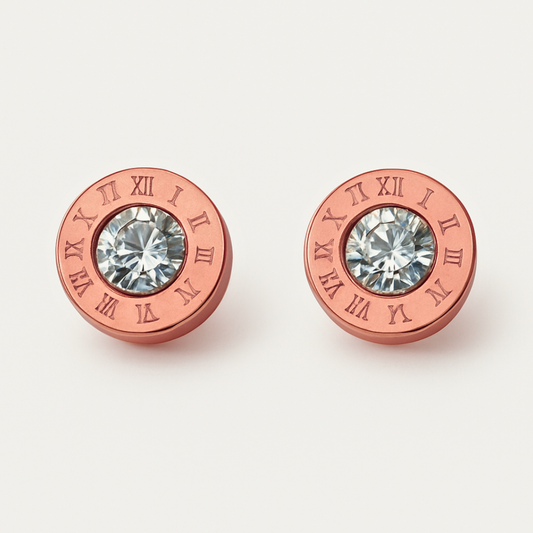 Boucles d'oreilles AUGUSTA or rose - Titane inoxydable plaqué or rose et zircons naturels