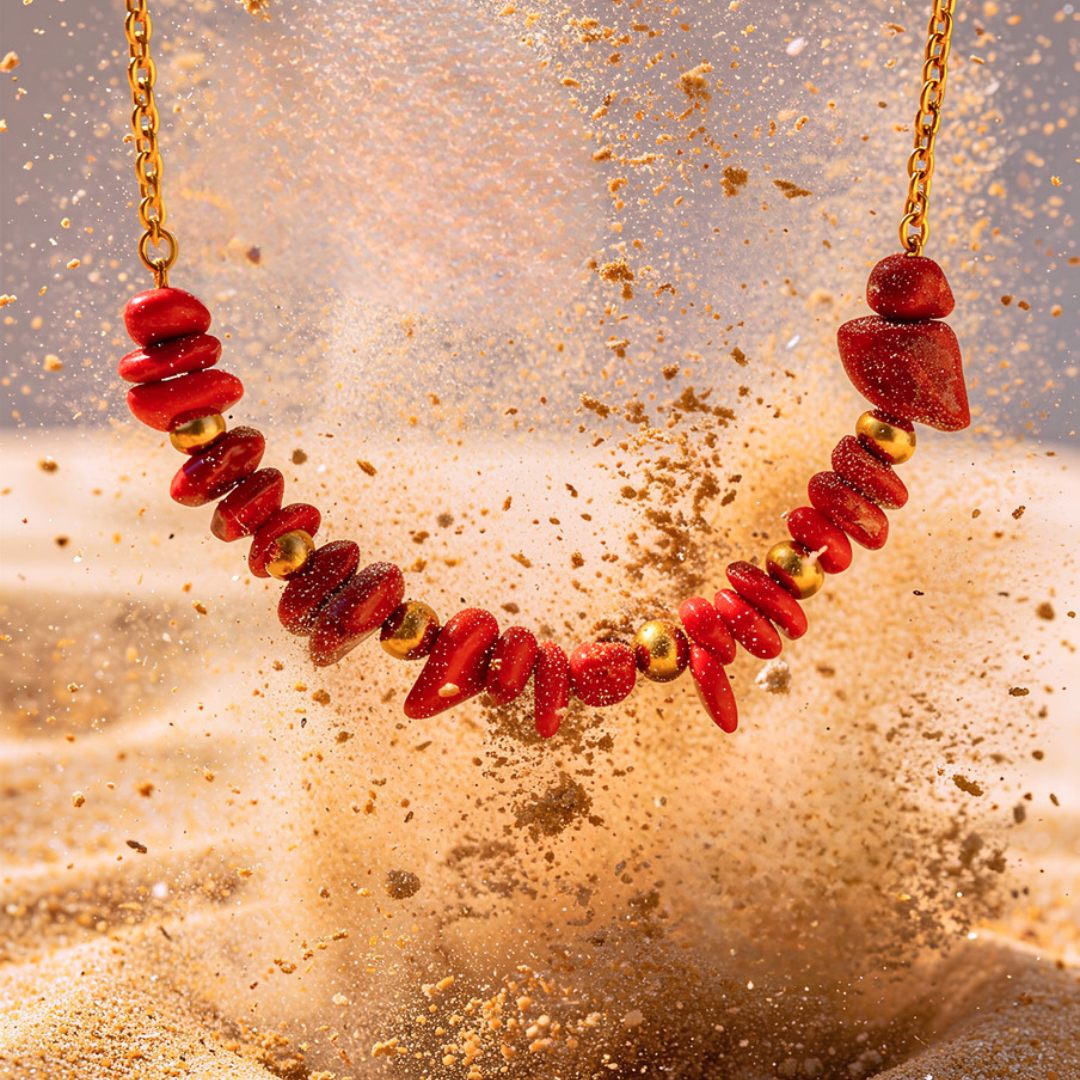 Collier SIRENE rouge - Corail naturel et acier inoxydable doré à l'or