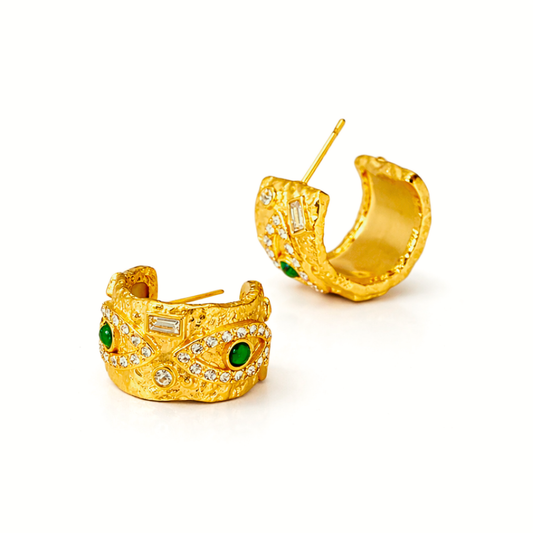 Boucles d'oreilles OLYMPE - Malachites et zircons naturels, placage or