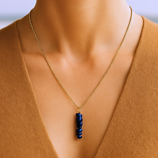 Collier MARINA outremer - Lapis lazuli naturel et acier inoxydable plaqué or