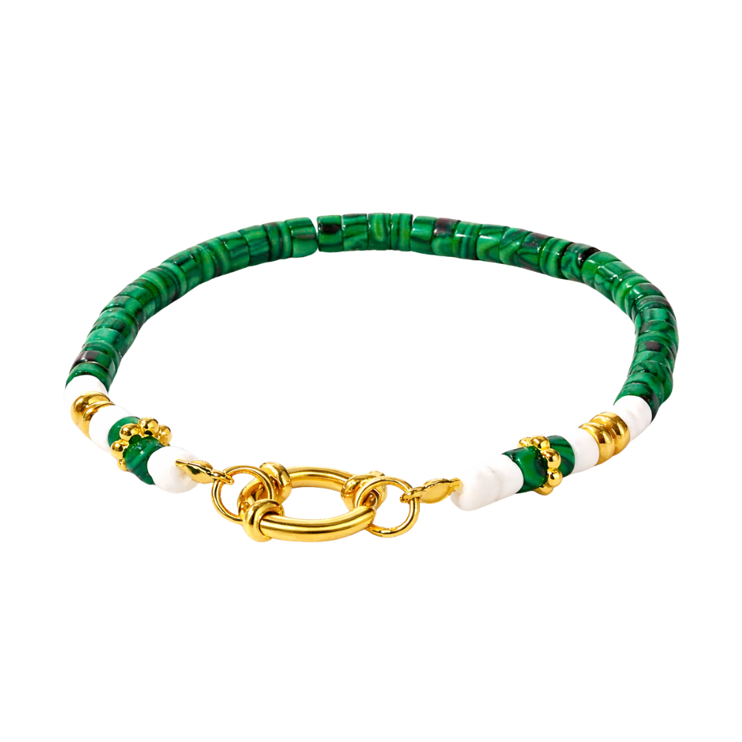 Bracelet TERRE - Malachite naturelle et acier inoxydable plaqué or