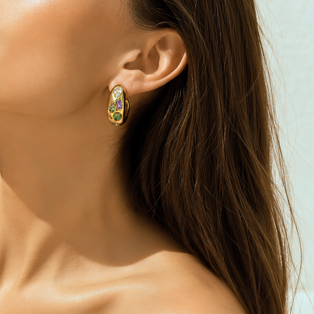 Boucles d'oreilles CHROMA - Acier inoxydable plaqué or et zircon naturel
