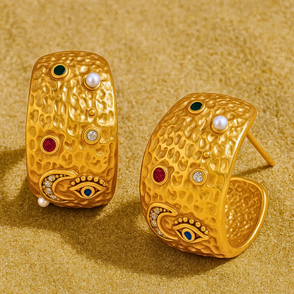 Boucles d'oreilles ANTIQUE - Acier inoxydable plaqué or et zircons naturels