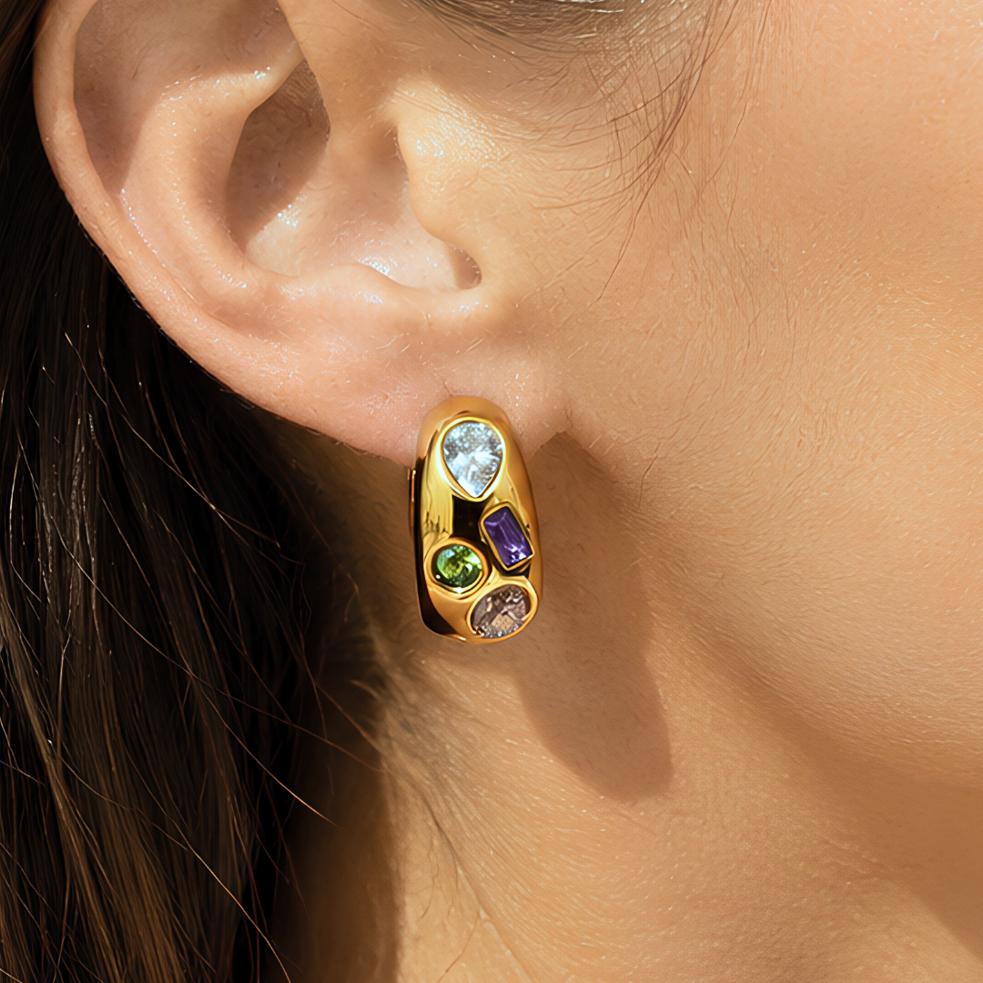 Boucles d'oreilles CHROMA - Acier inoxydable plaqué or et zircon naturel