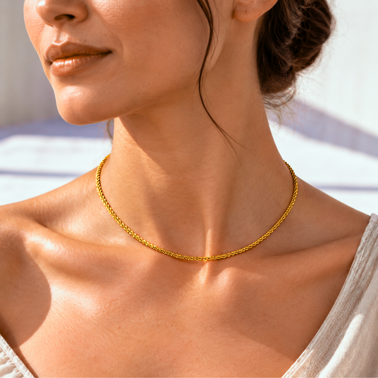 Ensemble ARIANE - Fine chaine torsadée inoxydable plaquée or