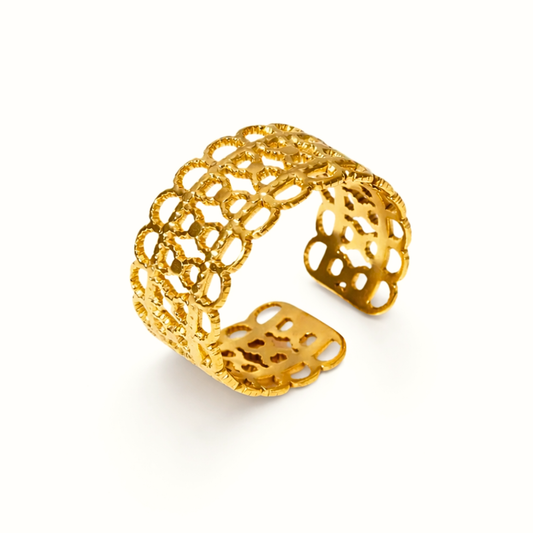 Bague ALEXANDRA - Bijou inoxydable plaqué or aux motifs géométriques ajourés